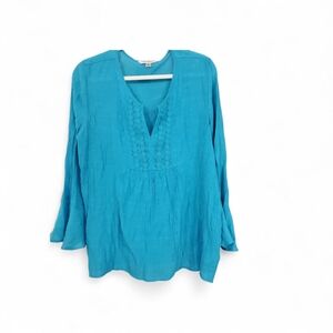 "Counterparts" Turquoise Tunic w/Bell Sleeve Sz XL